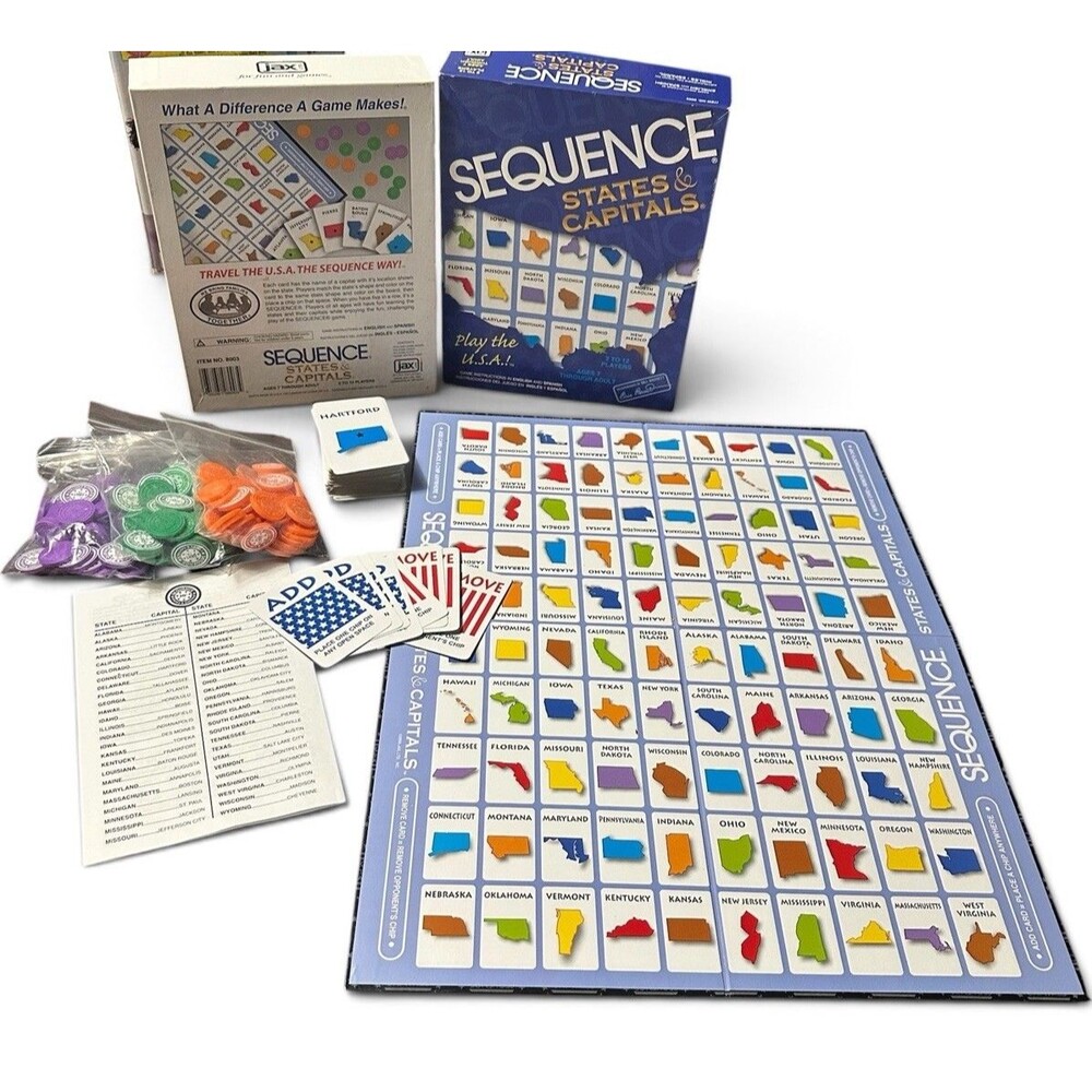 Sequence States and Capitals Game COMPLETE Jax 2006 Educational Cards Maps